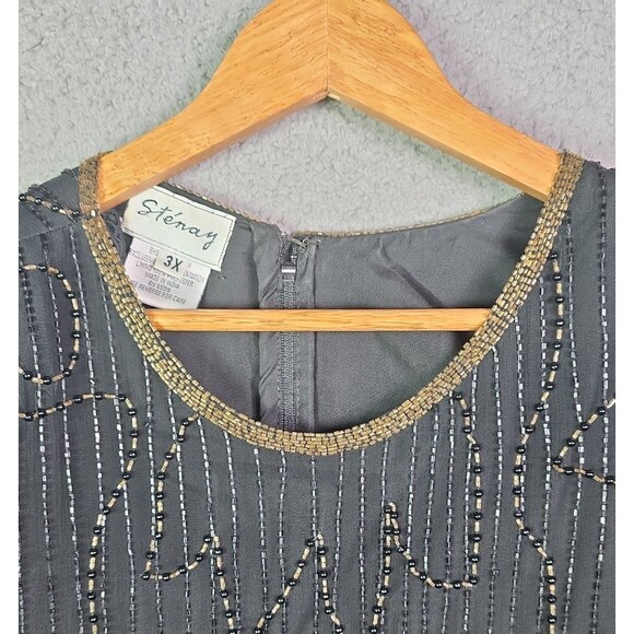 Stenay 3X silk beaded top metallic scalloped black holiday party bling festival - Picture 3 of 16